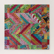 Färgfull Vintage Boho Zigzag Patchwork Quilt