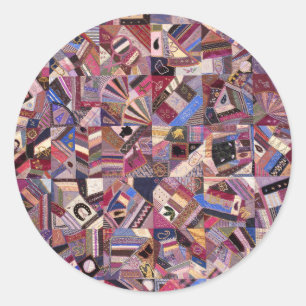 Färgfull Vintage Crazy Quilt Runt Klistermärke