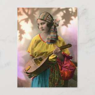 Färgfull Vintage Gypsy Girl Vykort