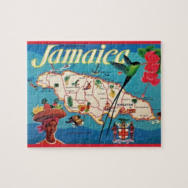 Färgfull Vintage Jamaica Karta Puzzle Pussel (Horisontell)