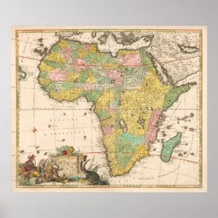 Färgfull Vintage Karta of Afrika, 1690 Poster