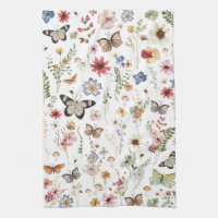 Färgfull Vintage Wildblommor Butterflies Botanical