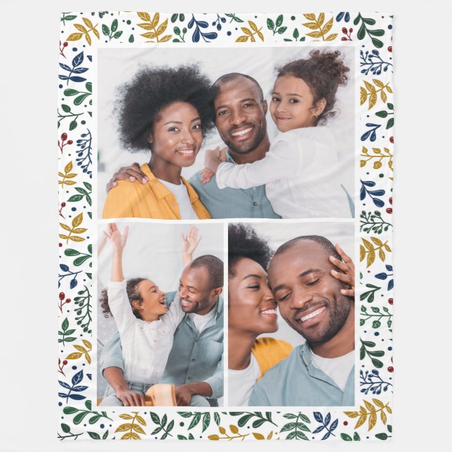 Färgfull vinter botaniskt tre fotokollage fleecefilt (Framsidan)