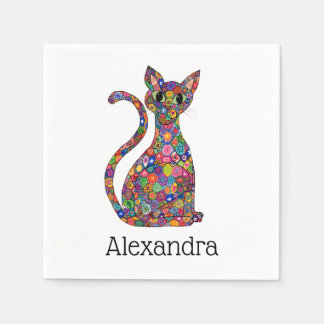 Färgfull viskblommig mosaikkatalog Monogram Namn Pappersservett