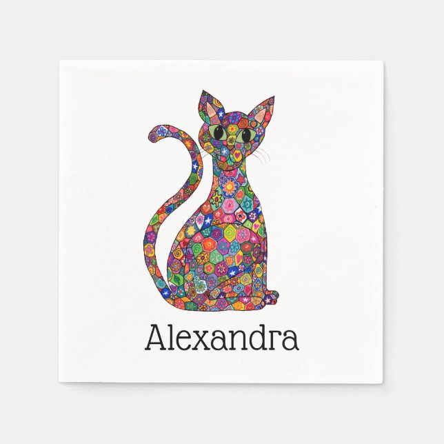 Färgfull viskblommig mosaikkatalog Monogram Namn Pappersservett (Framsidan)