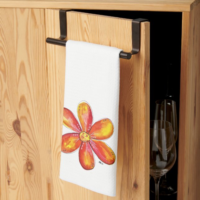 Färgfull visklik Orange och Gult blomma Kökshandduk (Thirds Fold)