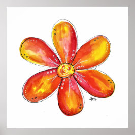 Färgfull visklik Orange och Gult blomma Poster