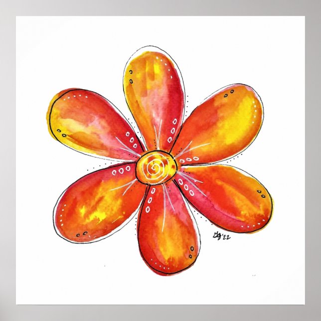 Färgfull visklik Orange och Gult blomma Poster (Framsidan)