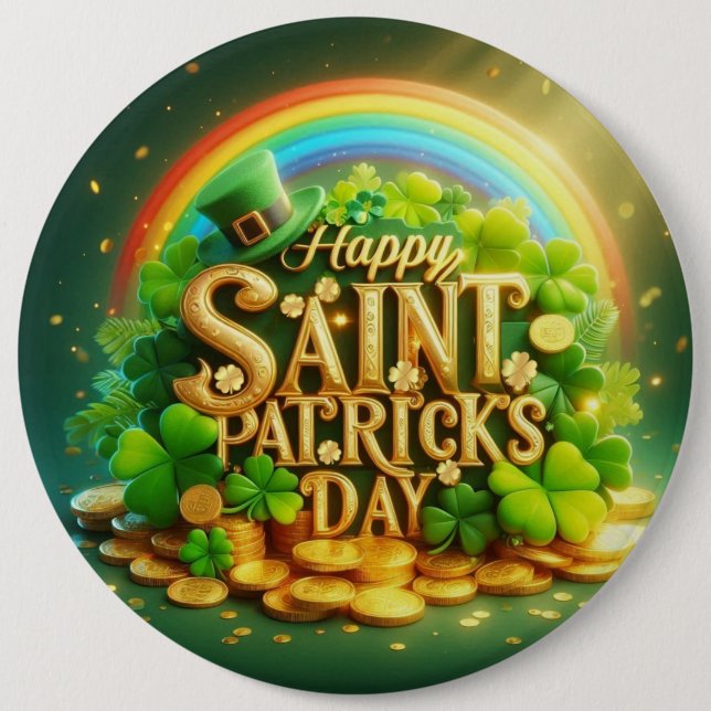 Färgfull, vit regnbåge Saint patrick's day Knapp (Framsida)