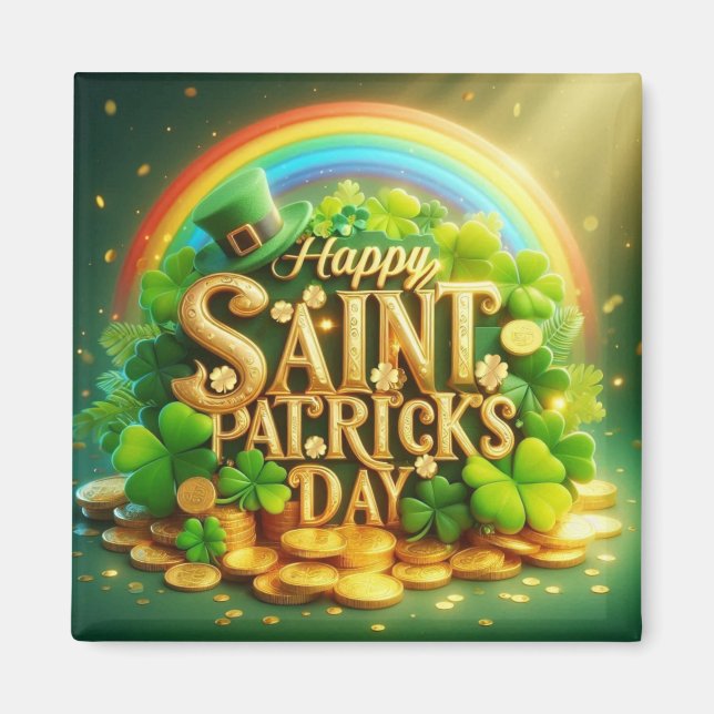 Färgfull, vit regnbåge Saint patrick's day Magnet (Framsidan)