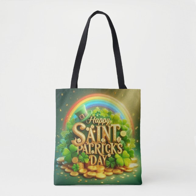 Färgfull, vit regnbåge Saint patrick's day Tygkasse (Framsida)