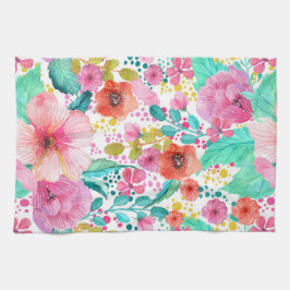 Färgfull WaterColor Blommigt Collage Kökshandduk