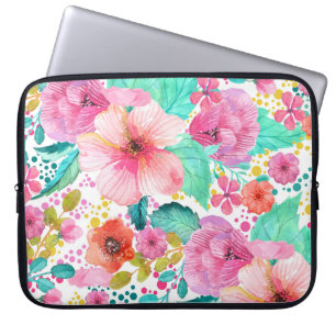 Färgfull WaterColor Blommigt Collage Laptop Sleeve