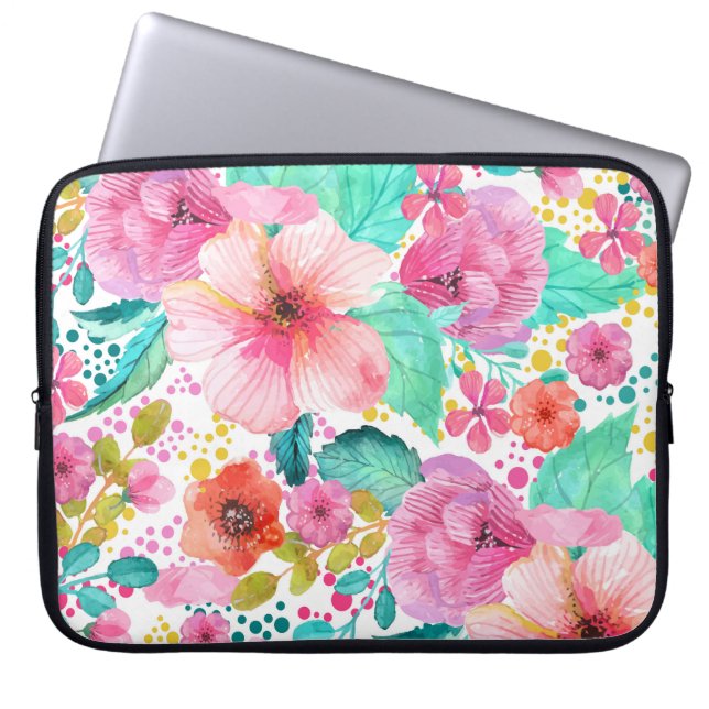 Färgfull WaterColor Blommigt Collage Laptop Sleeve (Framsidan)