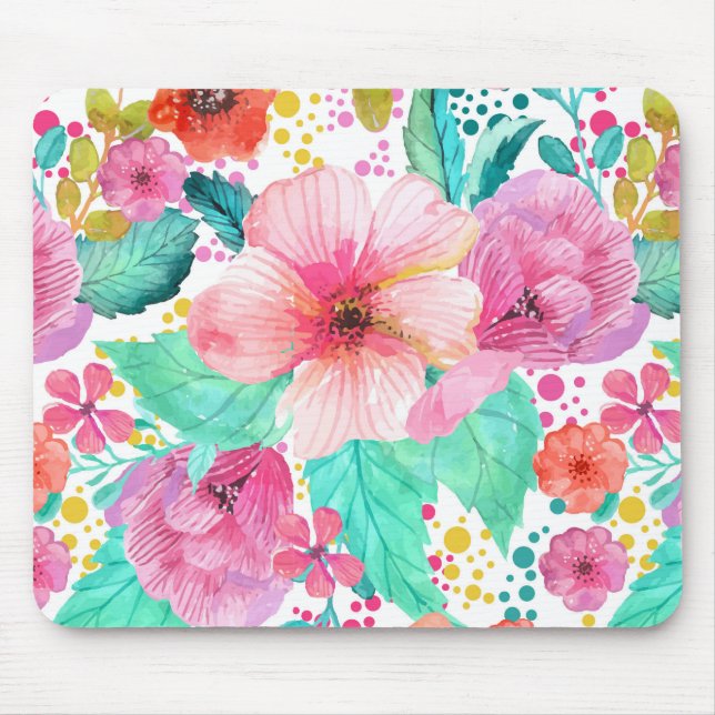 Färgfull WaterColor Blommigt Collage Mönster Musmatta (Framsidan)