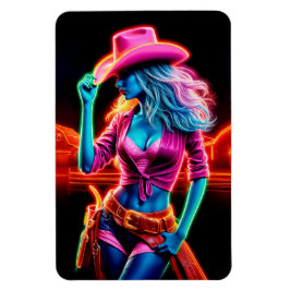 Färgfull western flicka med rosa cowboyhatt konst magnet