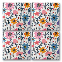 Färgfull Whimsic Folk Art-Blommigt Kakelplatta
