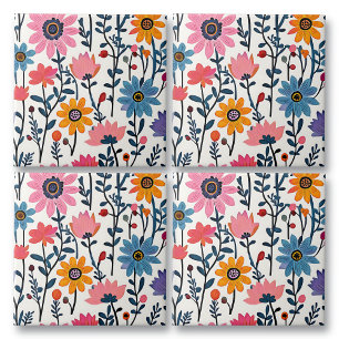 Färgfull Whimsic Folk Art-Blommigt Kakelplatta