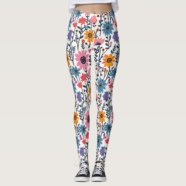Färgfull Whimsic Folk Art-Blommigt Leggings (Framsida)