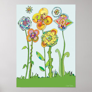 Färgfull Whimsical Flowers Artwork Poster