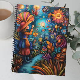 Färgfull Whimsical Girl with Blossoming Flowers