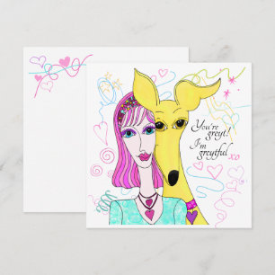 Färgfull Whimsical Greyhound Hund och Dam Tack Kort