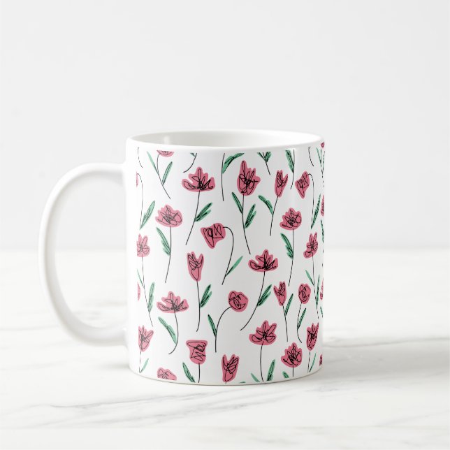 Färgfull Whimsical Scribbly-Blommigt Kaffemugg (Vänster)