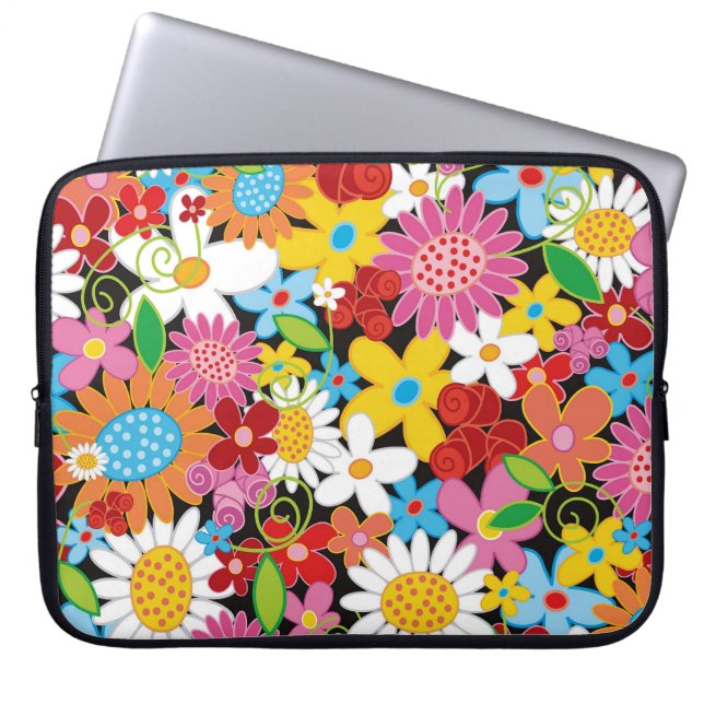 Färgfull Whimsical Vår blommor Garden Girly Laptop Sleeve (Framsidan)