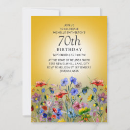 Färgfull WildblomsterGult Sunshine 70 Birthday Inbjudningar