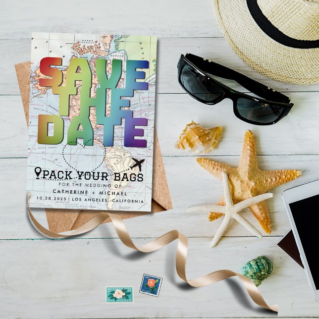 Färgfull World Map Destinations-bröllopets Spara D Datumet (Skapare uppladdad)