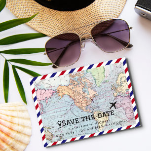 Färgfull World Map Destinations-bröllopets Spara D Datumet