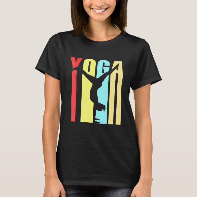 Färgfull Yoga-instruktör för övningshandställ Awes T Shirt (Framsida)