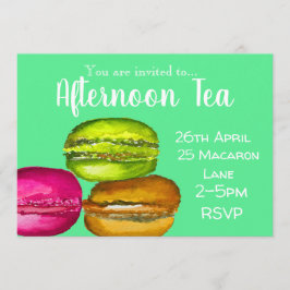 Färgfull yummy macaroon eftermiddagste party inbjudningar