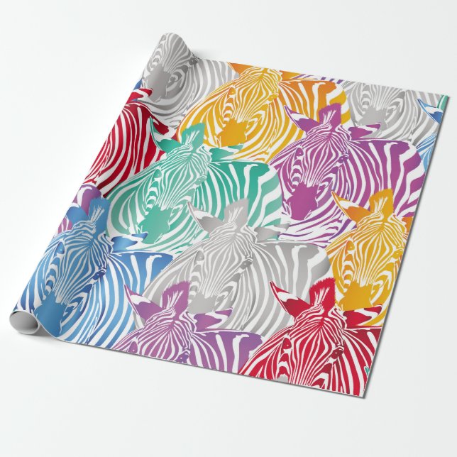 Färgfull zebra, sömlös mönster. Vild djurtext Presentpapper (Utrullad)
