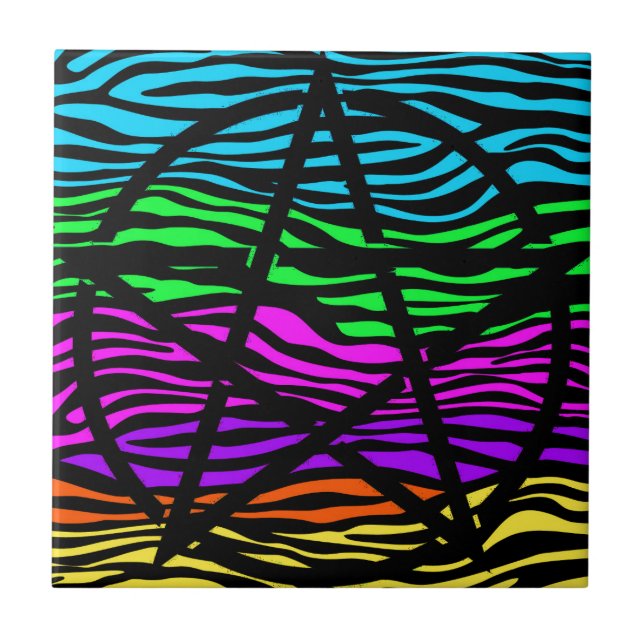Färgfull Zebra tryck Pentagram Kakelplatta (Framsidan)