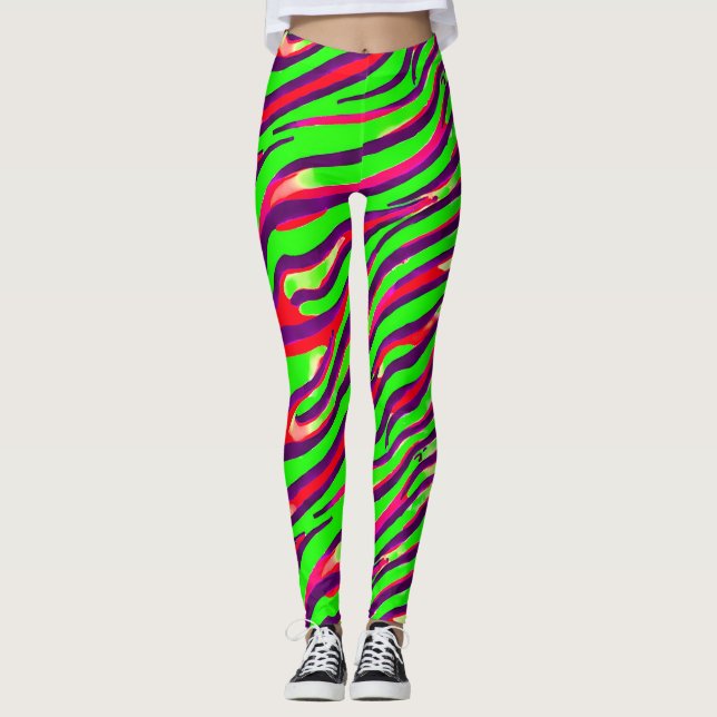 Färgfull Zebra tryck Rand Abstrakt Mönster Leggings (Framsida)