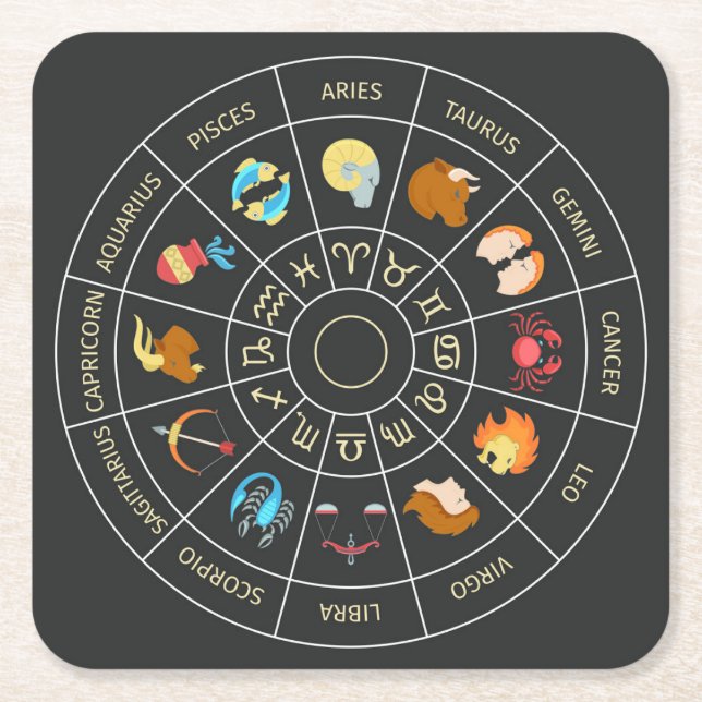 Färgfull zodiak underlägg papper kvadrat (Framsidan)