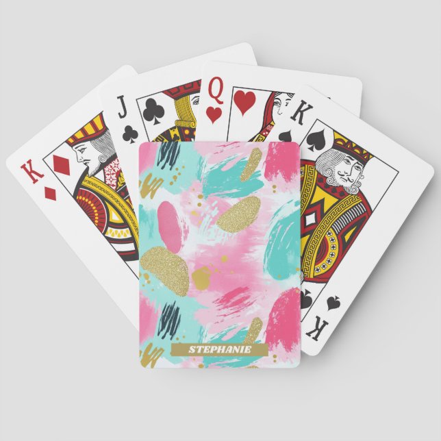 Färgfulla Abstrakter Brushstrokes - Mint & Rosa (1 Casinokort (Baksidan)