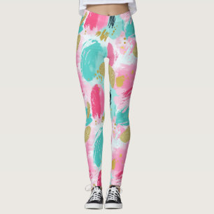 Färgfulla Abstrakter Brushstrokes - Mint & Rosa (1 Leggings