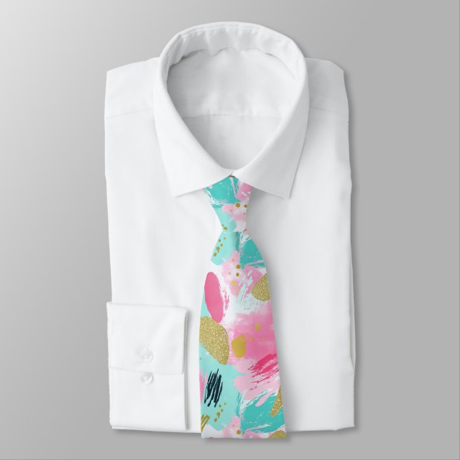 Färgfulla Abstrakter Brushstrokes - Mint & Rosa (1 Slips (Bunden)