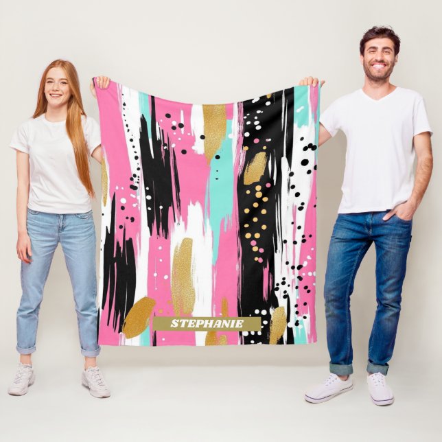 Färgfulla Abstrakter Brushstrokes - Mint & Rosa (2 Fleecefilt (På plats)