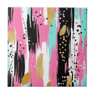 Färgfulla Abstrakter Brushstrokes - Mint & Rosa (2 Kakelplatta
