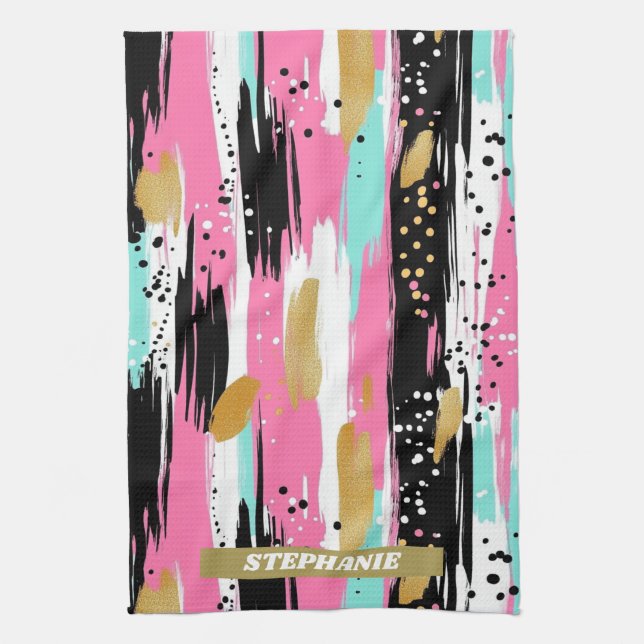 Färgfulla Abstrakter Brushstrokes - Mint & Rosa (2 Kökshandduk (Vertikal)