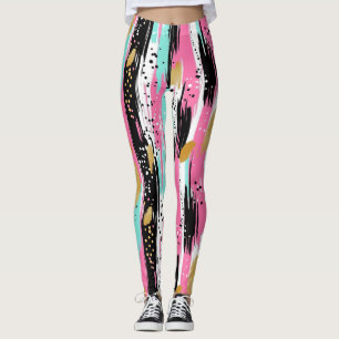 Färgfulla Abstrakter Brushstrokes - Mint & Rosa (2 Leggings