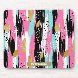 Färgfulla Abstrakter Brushstrokes - Mint & Rosa (2 Musmatta