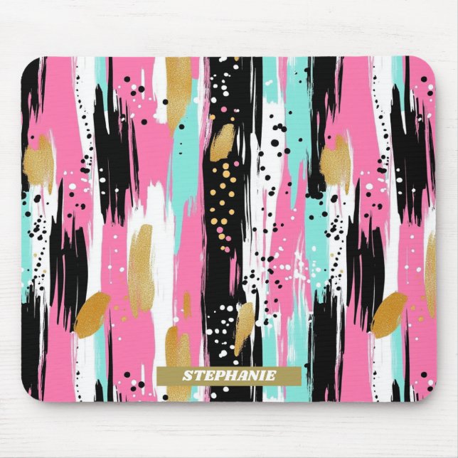 Färgfulla Abstrakter Brushstrokes - Mint & Rosa (2 Musmatta (Framsidan)