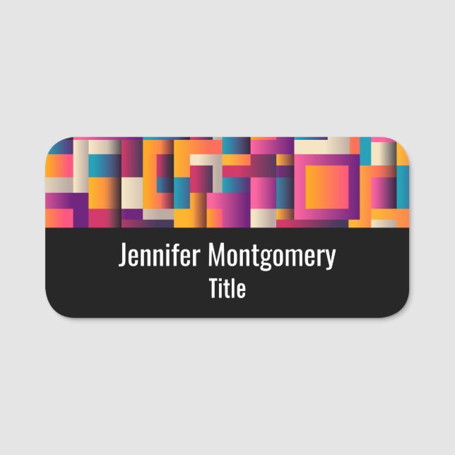 Färgfulla Abstrakter Kvadratisk och figuranpassad Namnbricka (Framsida)