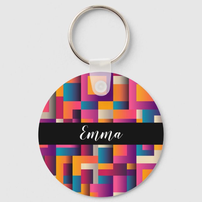 Färgfulla Abstrakter Kvadratisk och figuranpassad Nyckelring (Framsida)