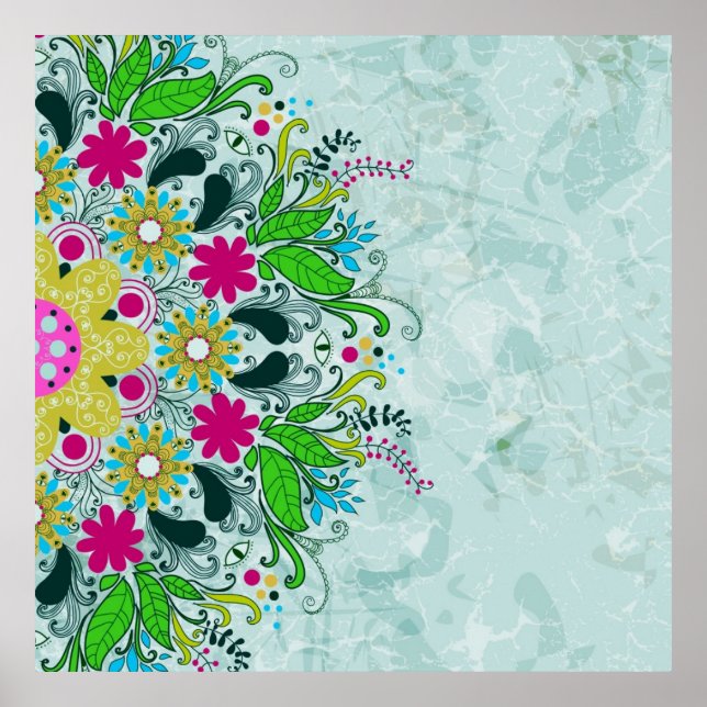 Färgfulla återblommor och snurrar. poster (Framsidan)