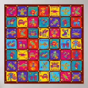 Färgfulla aztec-mexikanska djur 1 poster